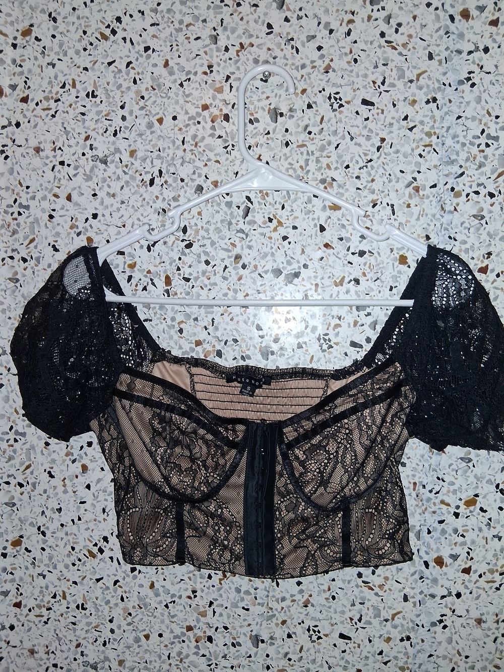 Women's Haute Monde Corset Crop Top Size Small Black And Nude